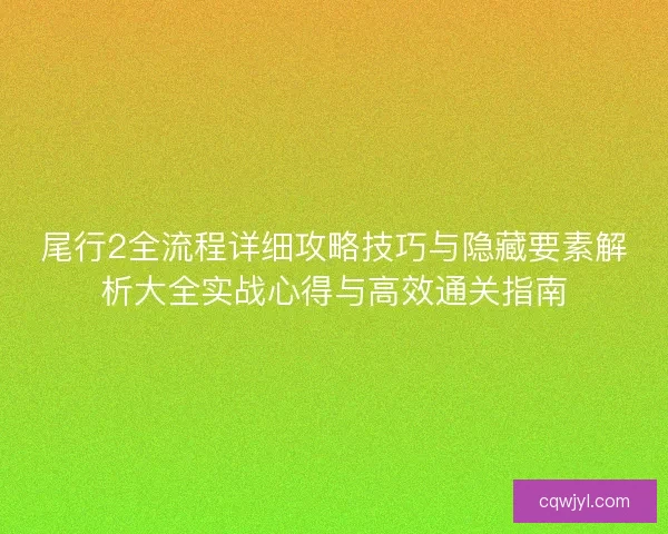尾行2全流程详细攻略技巧与隐藏要素解析大全实战心得与高效通关指南