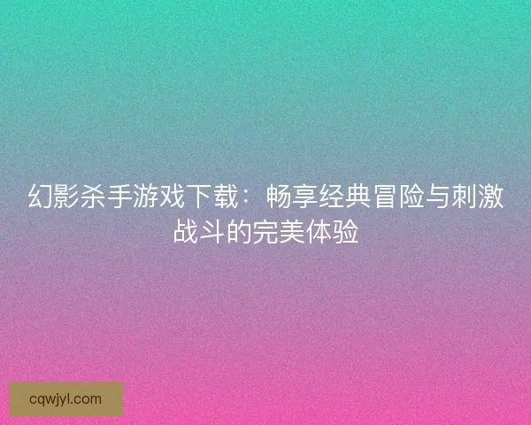 幻影杀手游戏下载：畅享经典冒险与刺激战斗的完美体验