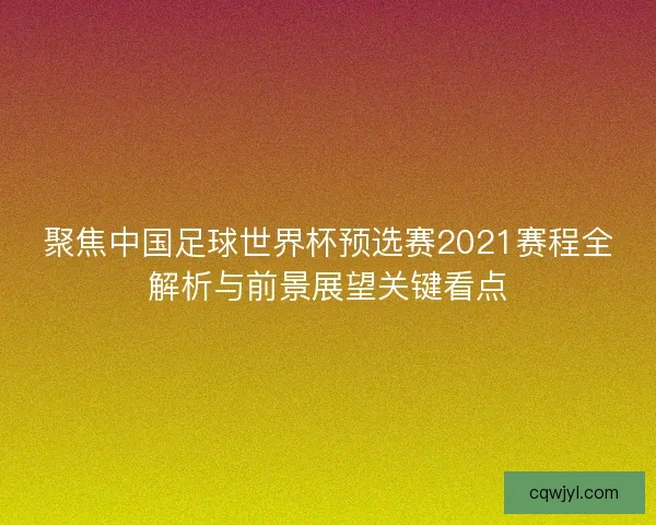 聚焦中国足球世界杯预选赛2021赛程全解析与前景展望关键看点