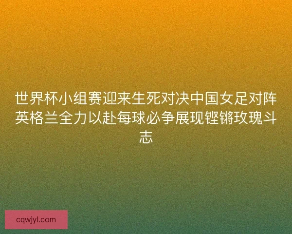 世界杯小组赛迎来生死对决中国女足对阵英格兰全力以赴每球必争展现铿锵玫瑰斗志