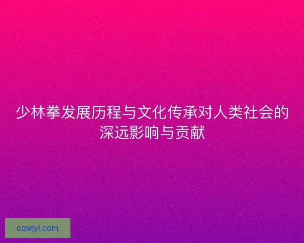 少林拳发展历程与文化传承对人类社会的深远影响与贡献 少林拳发展历程与文化传承对人类社会的深远影响与贡献